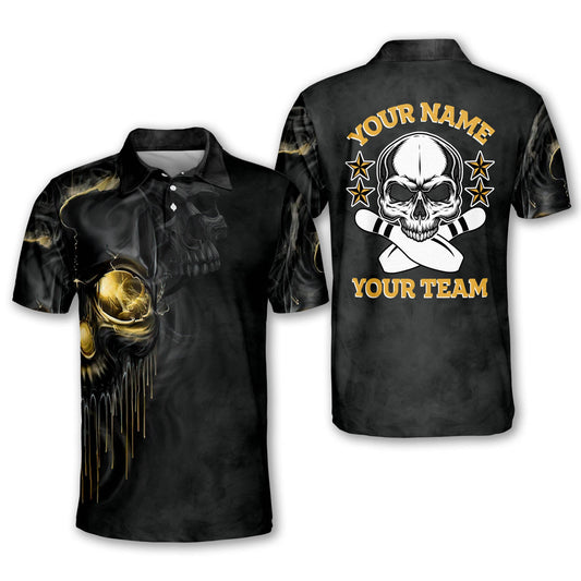 Custom Bowling Shirts For Men - Men's Bowling Team Shirts - Skull Short Sleeve Designer Bowling Shirt For Men - Cool Bowling Polo Shirts BM0123