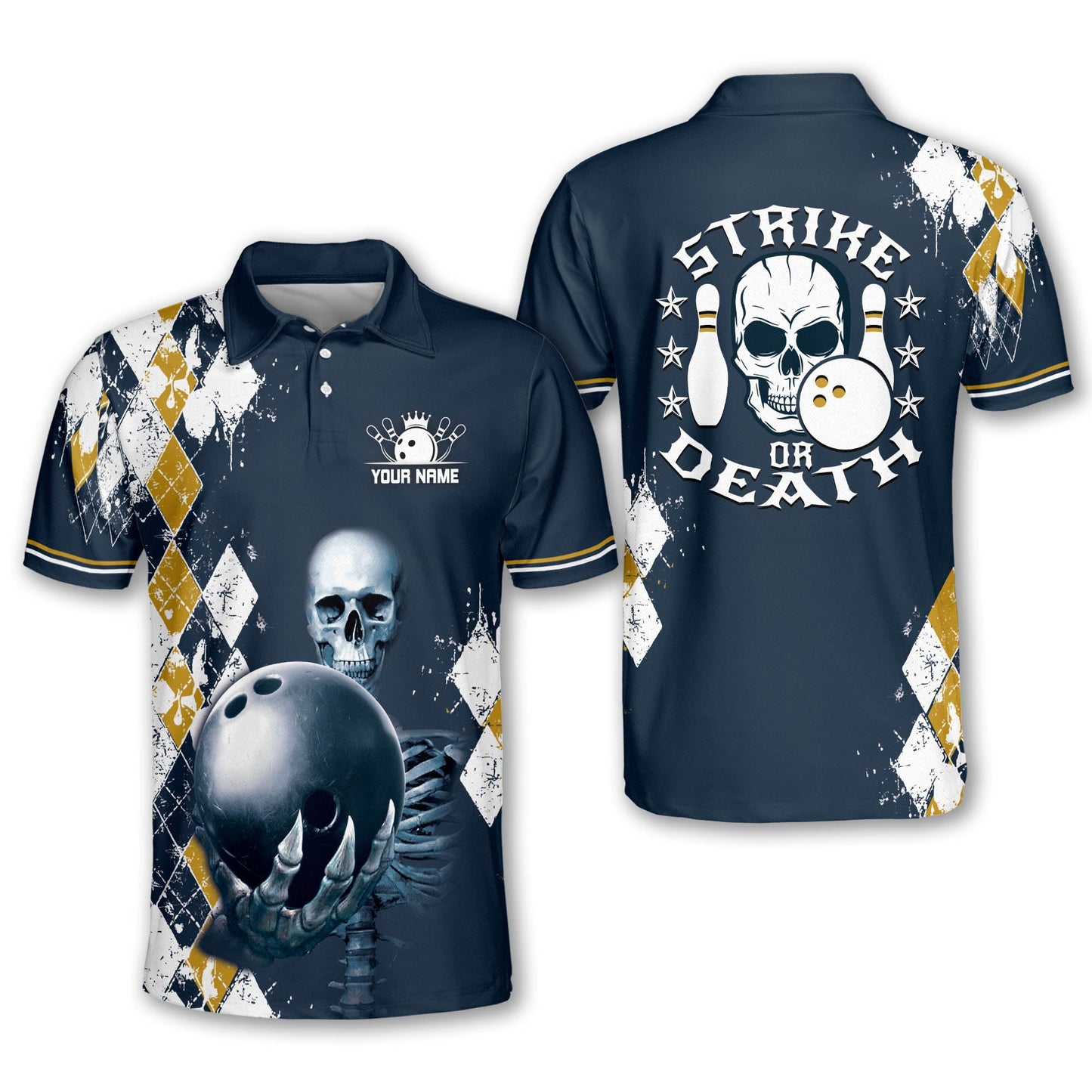 Custom Bowling Shirts For Men - Mens Bowling Shirts Retro - Personalized Skull Bowling Polo Shirt Men - Custom Short Sleeve Bowling Shirts With Name BM0138