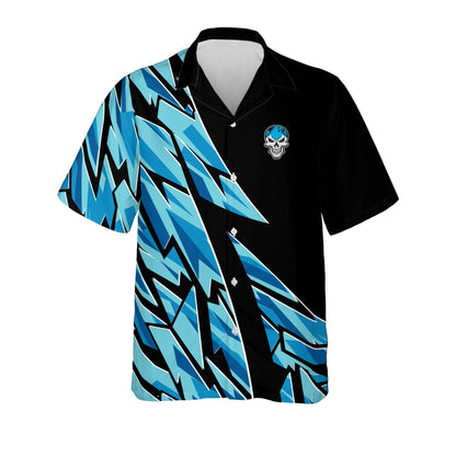 Custom Blue Skull Button-Down Casual Hawaiian Shirt, bowling Hawaiian Shirt for Men, Bowling team shirt HO2728
