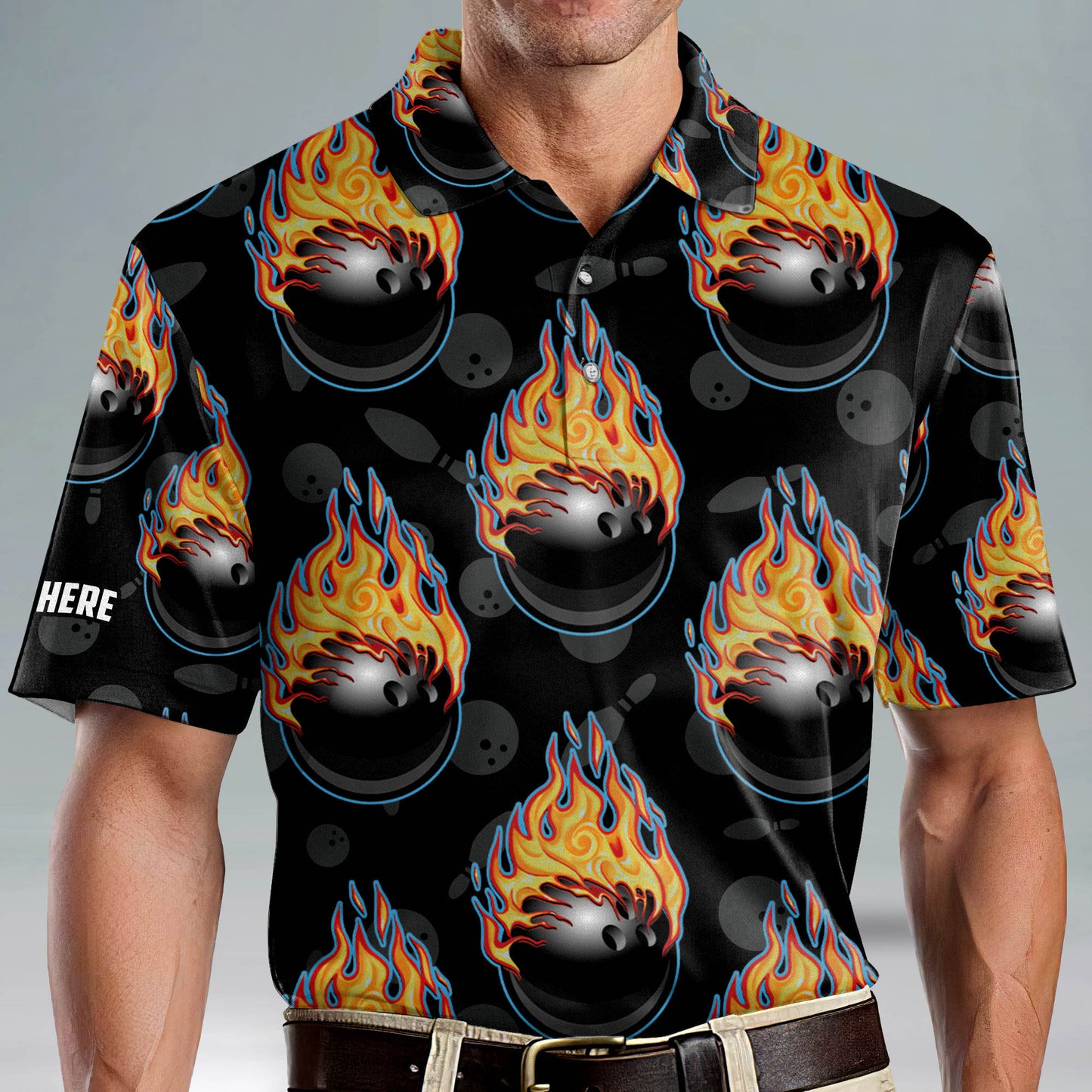 Custom Bowling Shirts For Men - Custom Funny Bowling Shirts Men - Mens Bowling Team Shirts - Flame Ball Short Sleeve Bowling Shirts For Men BM0034