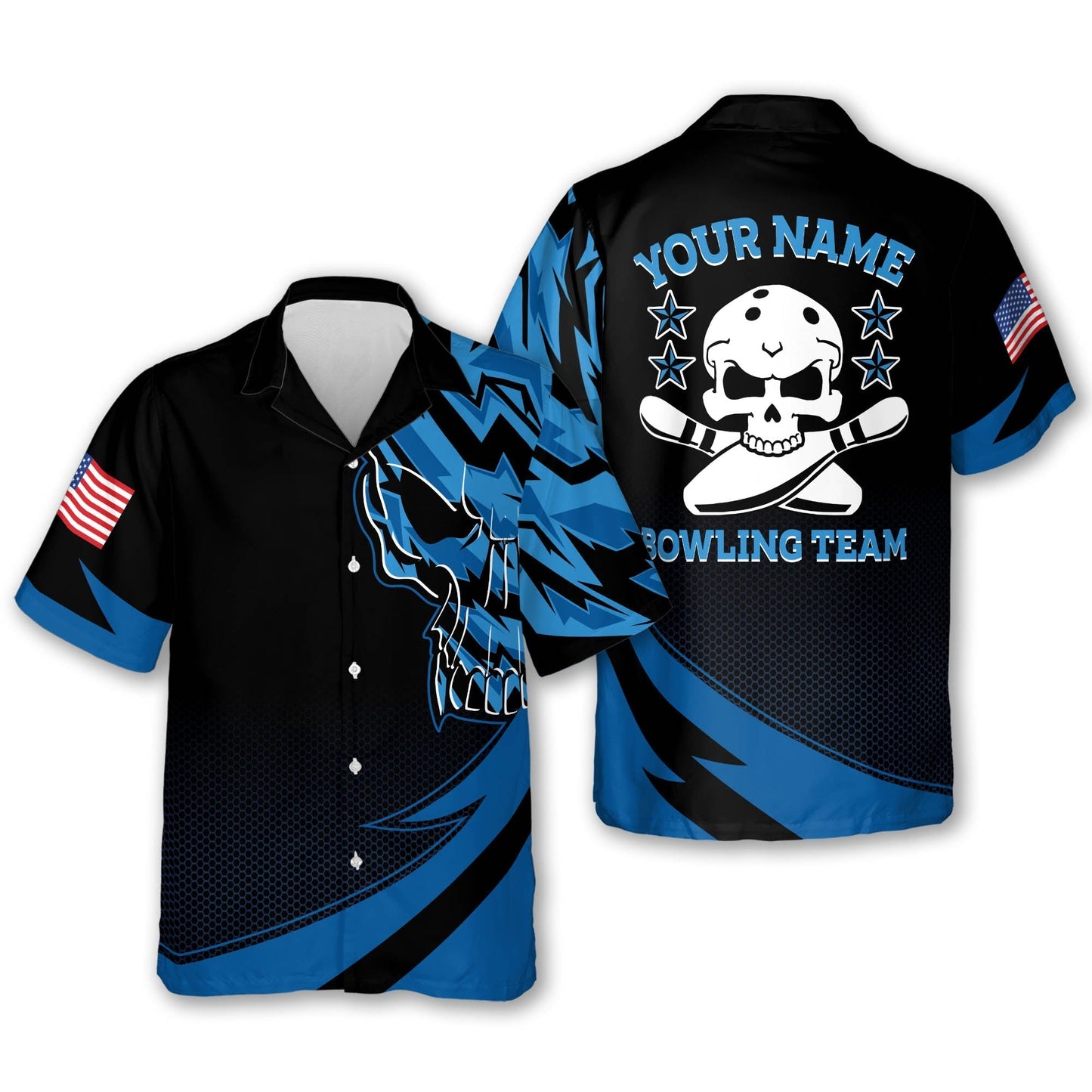 Skull Button-Down Flag bowling Hawaiian Shirt, Bowling Team Shirt, Bowling Gift HO0046