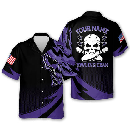Skull Button-Down Flag bowling Hawaiian Shirt, Bowling Team Shirt, Bowling Gift HO0046