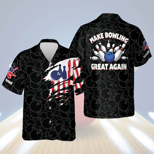 Custom name Bowling Shirts for Men, Men's USA Hawaiian shirt, Bowling Hawaiian shirt for men HO2764