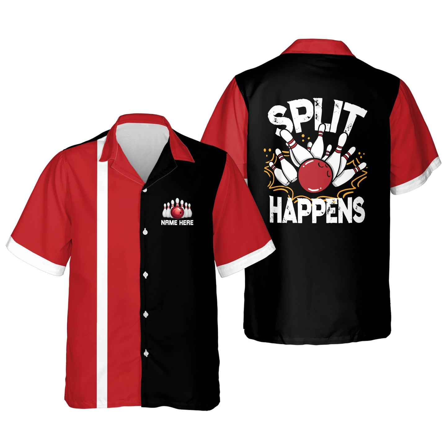 Personalized name Split Happens Hawaiian Bowling Shirt, Bowling Hawaiian shirt for men HO2766