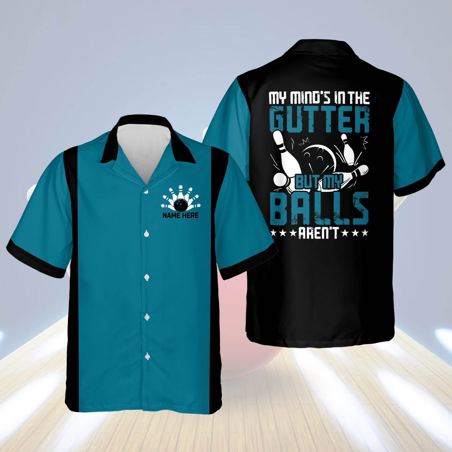 Personalized bowling Hawaiian shirt for men, My Mind's in The Gutter But My Ball aren't Vintage Hawaiian Shirt HO2774
