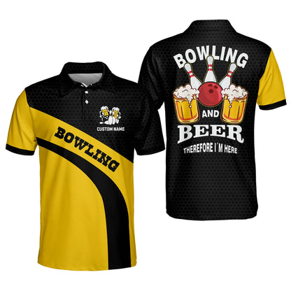 Custom Bowling Shirts For Men - Men's Custom Funny Bowling Shirts With Logo - Crazy Bowling Shirts - Beer Short Sleeve Bowling Polo Shirts For Men BM0097