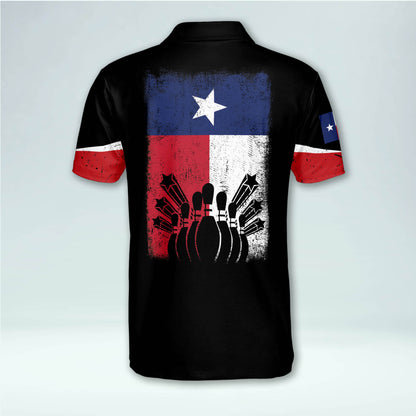 Custom Bowling Shirts For Men - Men's Customize Funny Bowling Shirts With Name - Crazy Texas Flag Short Sleeve Bowling Polo Shirts For Men BM0110