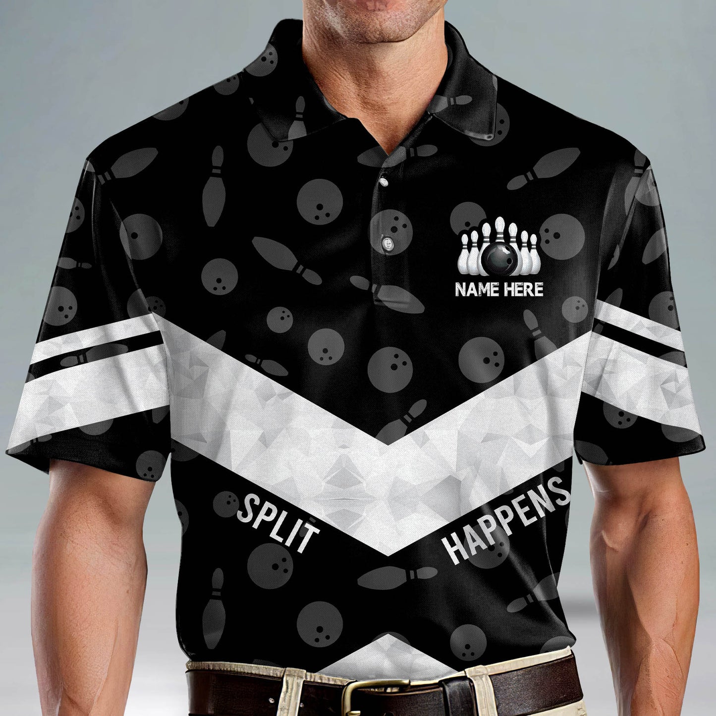 Custom Bowling Shirts For Men - Men's Personalised Funny Bowling Shirts - Split Happens Bowling Team Shirts - Short Sleeve Bowling Shirts Pattern Mens BM0058