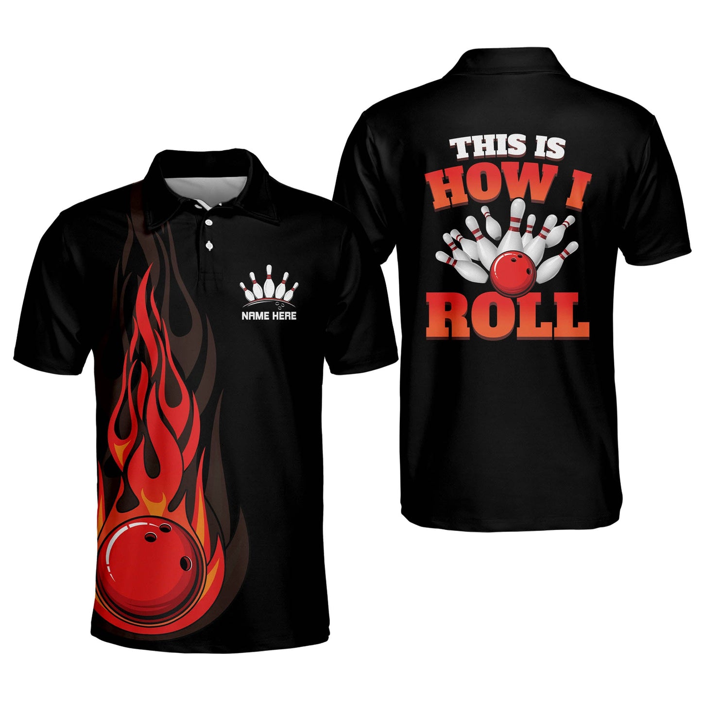 Custom How I Roll Flame Bowling Polo BM0024