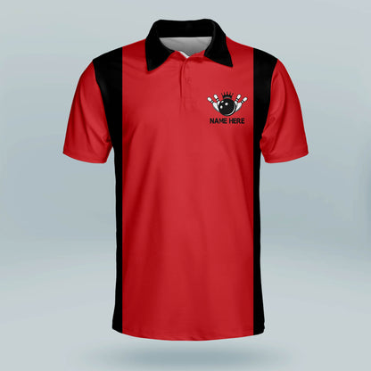 Custom Bowling Shirts For Men - Bowling Shirts Retro - Personalized Men's Funny Bowling Shirts - Black And Red Short Sleeve Bowling Polo Shirts Mens BM0100