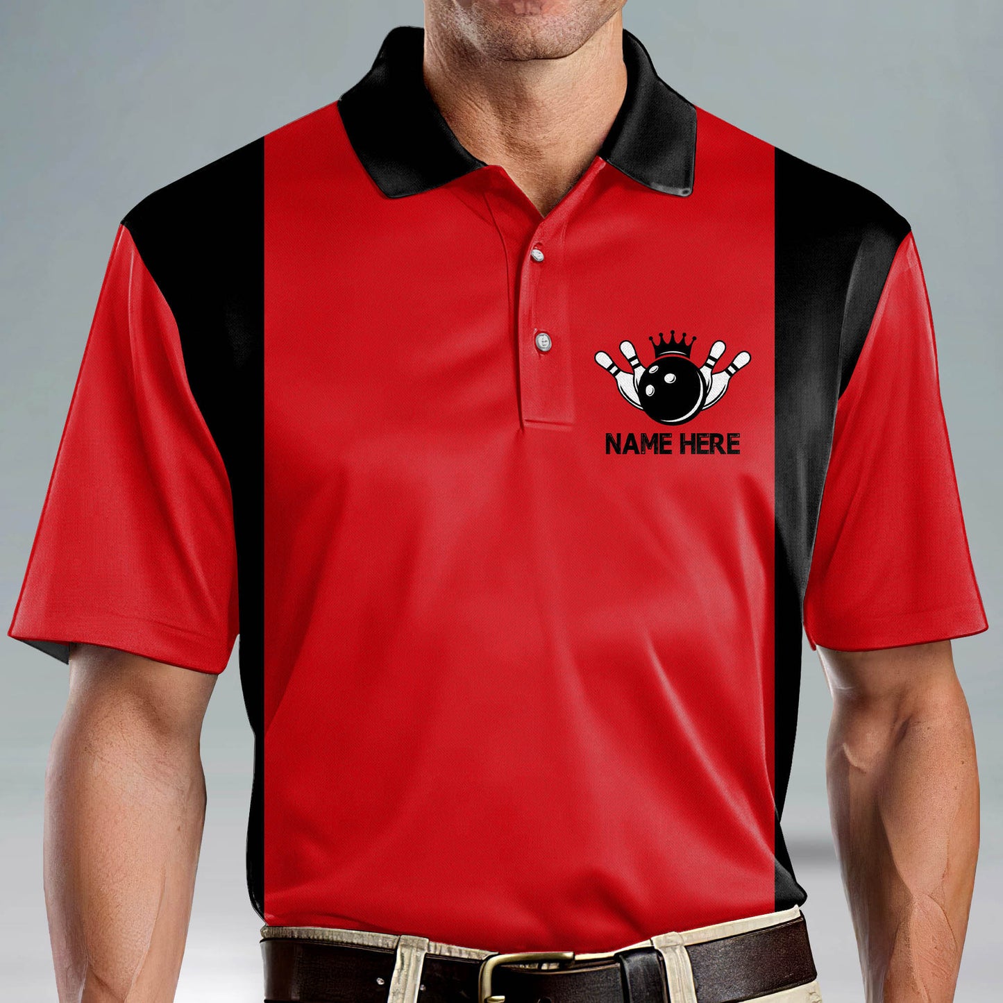 Custom Bowling Shirts For Men - Bowling Shirts Retro - Personalized Men's Funny Bowling Shirts - Black And Red Short Sleeve Bowling Polo Shirts Mens BM0100