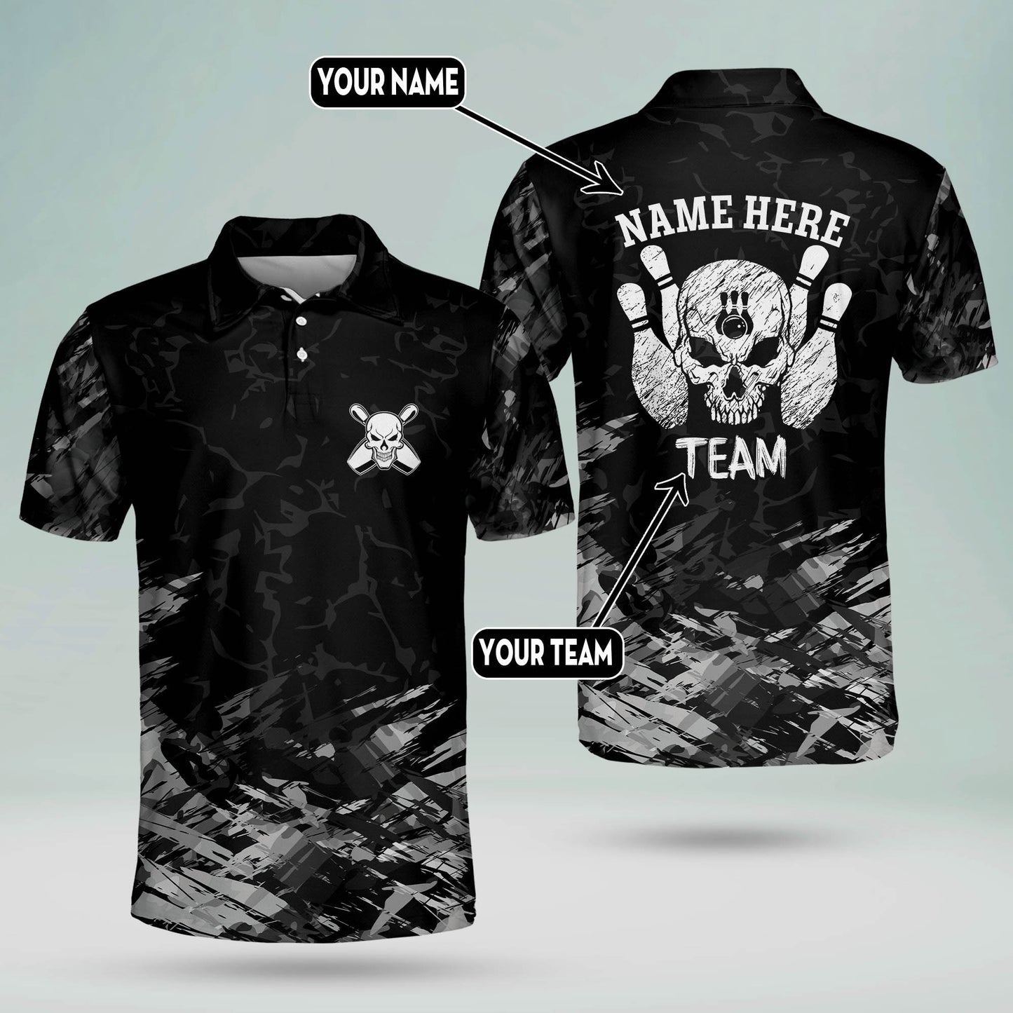 Custom Bowling Shirts For Men - Crazy Bowling Team Shirts - Custom Men's Skull Bowling Shirts - Designer Bowling Shirt Polo Short Sleeve For Men BM0071