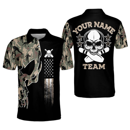 Custom Bowling Shirts For Men - Crazy Bowling Team Shirts - Skull Designer Bowling Shirt With Name - Camo Short Sleeve Bowling Shirts For Men BM0119