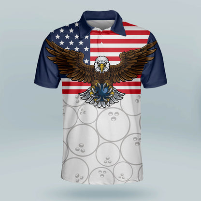 Custom Bowling Shirts For Men - Custom Bowling Team Shirts - Personalised American Flag Bowling Shirts For Men - Eagles Men's Bowling Polo Shirt BM0083