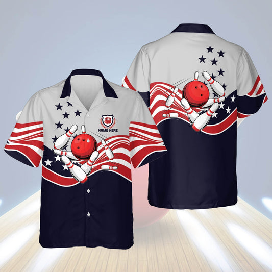 USA Bowling Button-Down Short Sleeve Hawaiian Shirt, Bowling Hawaiian shirt for men HO0233