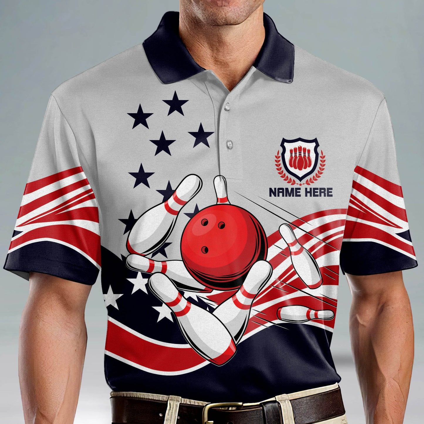 Custom Bowling Shirts For Men - Men's Custom Bowling Team Shirts - Crazy Cool Designer Bowling Shirt - American Flag Short Sleeve Bowling Shirts Mens BM0088