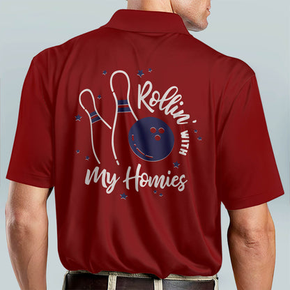 Custom Bowling Shirts For Men - Bowling Shirts Retro - Men's Custom Funny Bowling Shirt - Crazy Short Sleeve Bowling Shirts - Rolling with My Homies BM0113