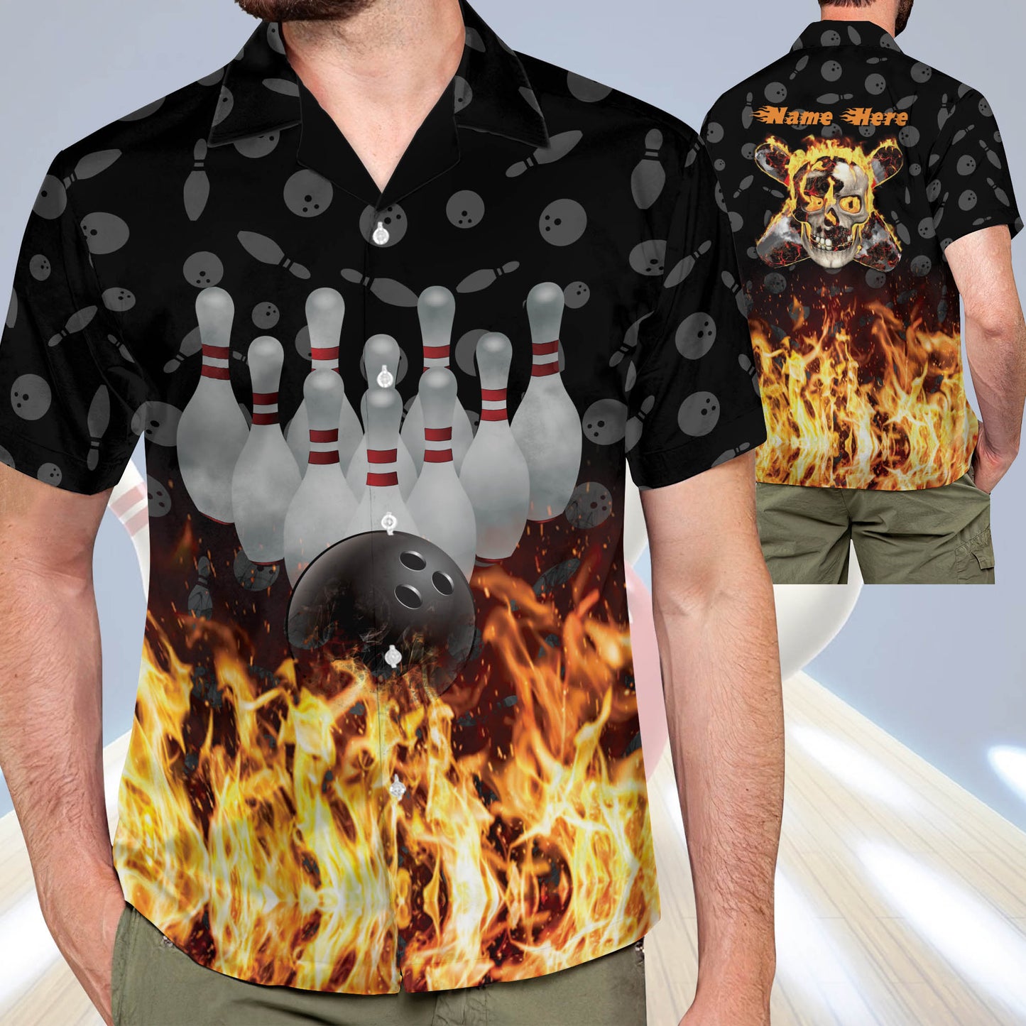 Flame Skull Button-Down Hawaiian Shirt HB0038