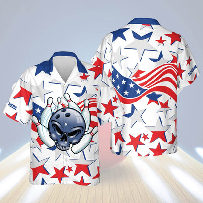 USA Bowling Button-Down Short Sleeve Bowling Flag Hawaiian Shirt HO2769
