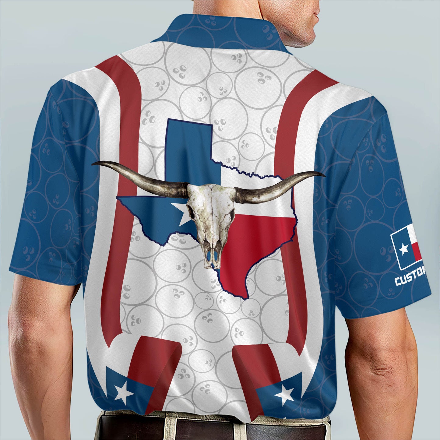 Custom Bowling Shirts For Men - Men's Funny Bowling Shirts Custom - Patriots Texas Flag Short Sleeve Bowling Polo Shirt For Men - Crazy Bowling Shirts BM0108