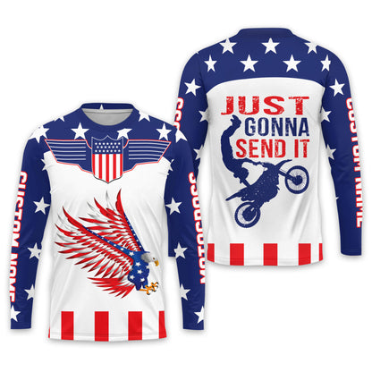 Personalized 3D Youth Kids Motocross American Flag Riding Jersey MC0011