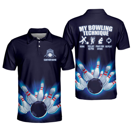 Custom Bowling Shirts For Men - Designer Bowling Shirt For Men - My Bowling Technique Mens Bowling Shirt Short Sleeve - Crazy Bowling Jerseys For Men BM0026