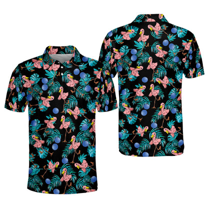 Custom Bowling Shirts For Men - Funny Bowling Team Shirts For Men - Flamingo Bowling Shirt For Men - Mens Tropical Short Sleeve Bowling Shirts BM0122