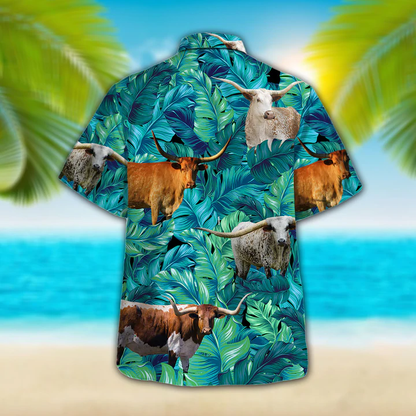 Cow hawaiian shirt, Tx-Longhorn Cattle Lovers Hawaiian Shirt, Summer Short Sleeve Hawaiian Aloha Shirt for men, Women HO2632