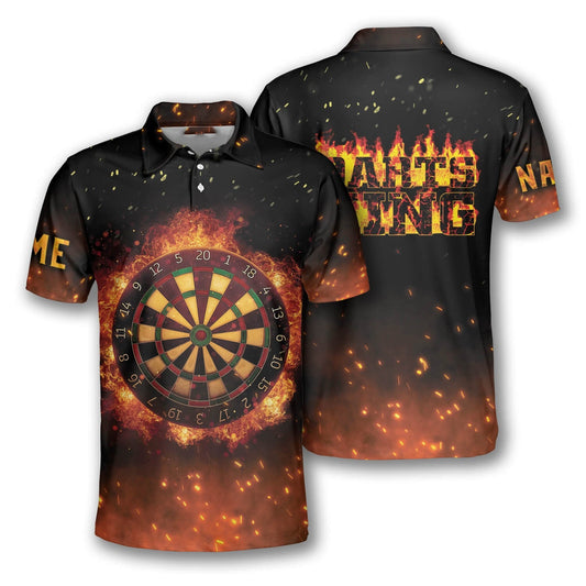 Personalized Name Darts King Fire Polo Shirt, Cool Dart Sport Shirt, Shirt for Man DMO0207