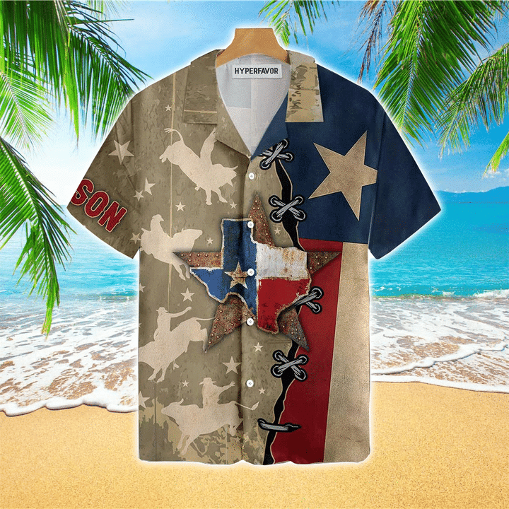 Texas Flag & Rodeo Texas Custom Name Aloha Hawaiian Shirts For Men & For Women HO2412