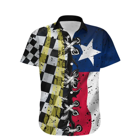 Texas Racing Flag Checkered Pattern Hawaiian Shirt HO0742