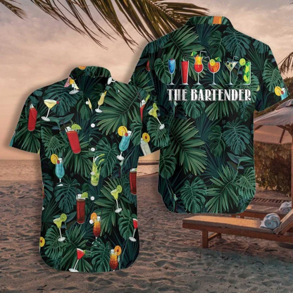 The Tropical Bartender Cocktails On Leaf Pattern Hawaiian Shirt HO0751