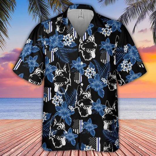 Thin Blue Line Hawaii Shirt German Shepherd Police Seamless Pattern Hawaiian Shirt HO0560