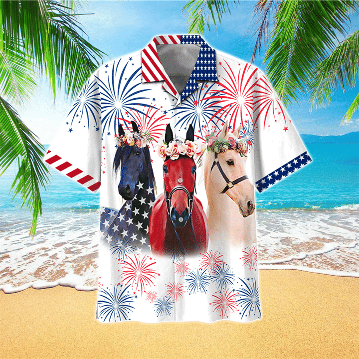 Three Running Horses Fireworks Hawaiian Shirt HO2197