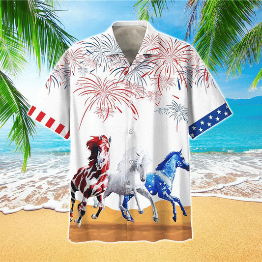 Three Running Horses Fireworks Hawaiian Shirt HO2197