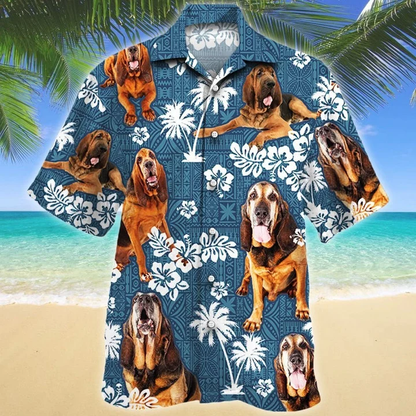 Tongue Out Bloodhound Dog Blue Tribal Hawaiian Shirt HO1809