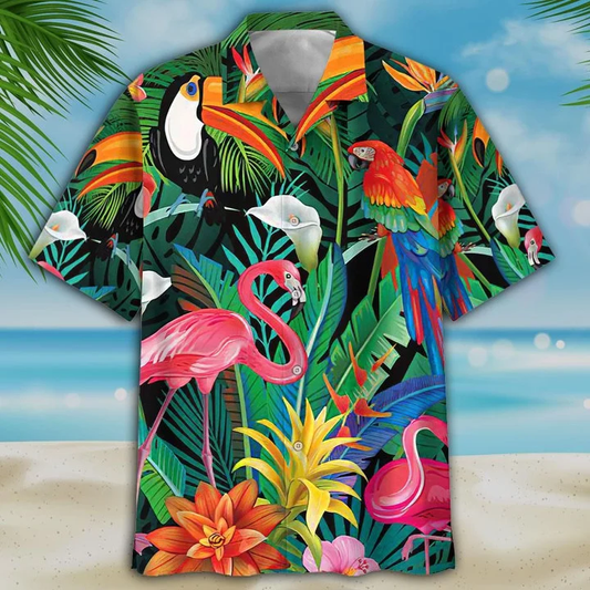 Toucan And Flamingo Ornamental Hawaiian Shirt, Flamingo flower hawaii shirt HO0194