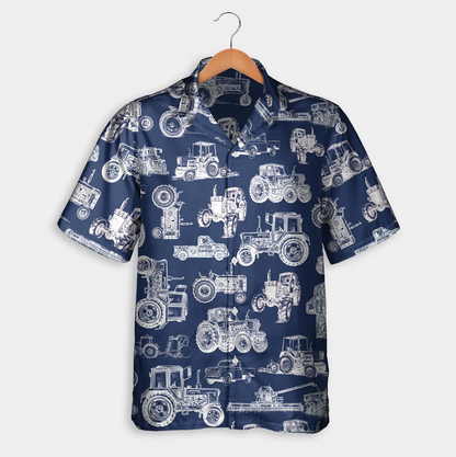 Tractor pattern white and blue, red, green Hawaiian Shirt, Summer gift, Short Sleeve Aloha Beach Shirt HO1048