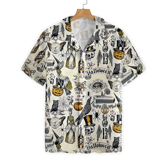 Trickery Halloween Summer Clothes Hawaiian Shirt, Button Up Aloha Shirt For Men, Women HO0846