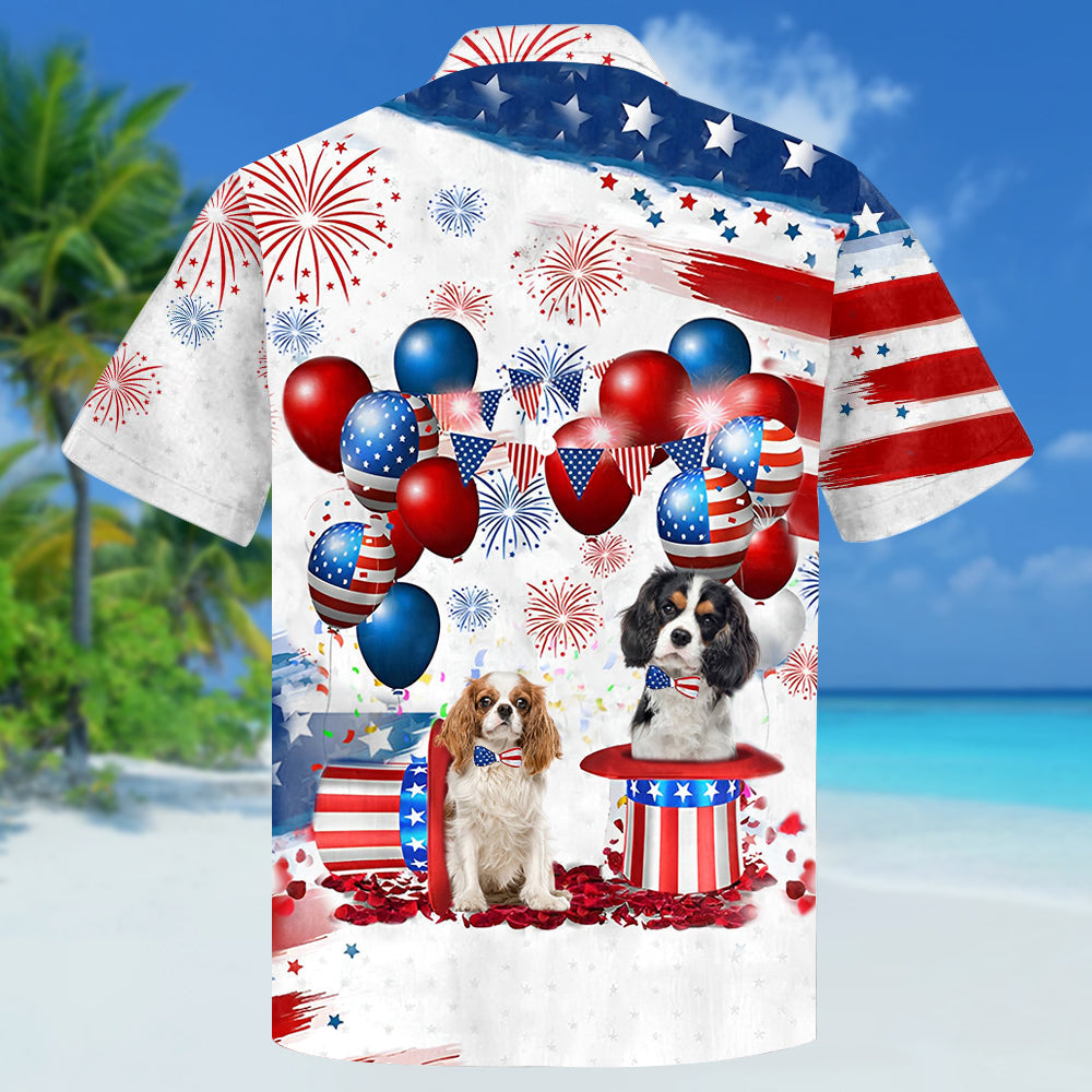 Tricolor Cavalier King Charles Spaniel Independence Day Hawaiian Shirt, Dog Hawaii Beach Shirt Short Sleeve For 4Th Of July HO3930