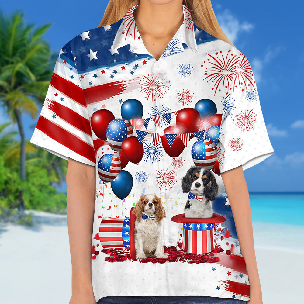 Tricolor Cavalier King Charles Spaniel Independence Day Hawaiian Shirt, Dog Hawaii Beach Shirt Short Sleeve For 4Th Of July HO3930