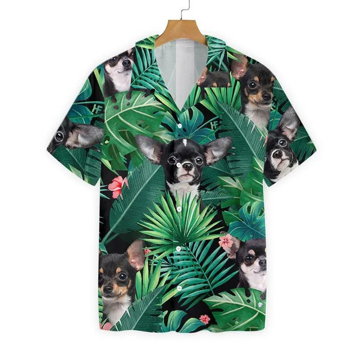 Tropical Black Chihuahua Dog Pattern Hawaiian Shirt HO1186