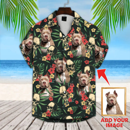 Turquoise And Blue Tropical Leaves Pattern Short-Sleeve Hawaiian Shirt, Custom Dog hawaii shirt, Summer gifts HO0503