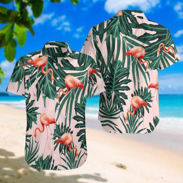 Tropical Flamingo Hawaiian Shirt, Flamingo Short Sleeve Hawaiian Aloha Shirt, Flamingo Hawaiian Shirt for men, women HO2713