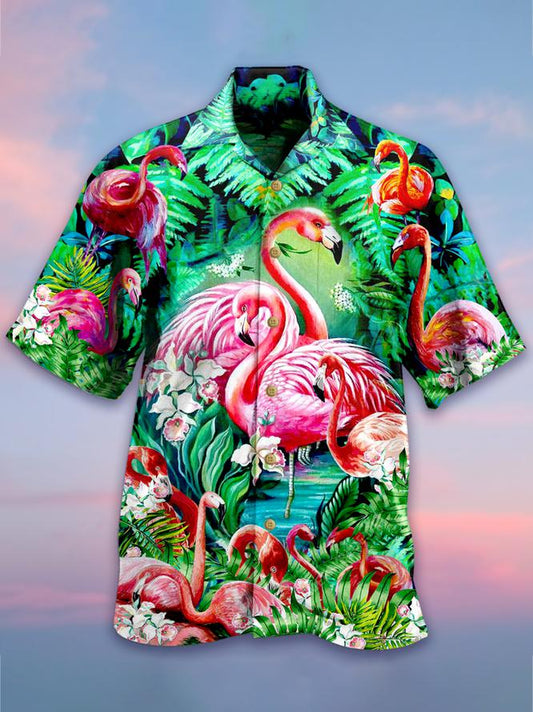 Flamingo Hawaiian Shirt, Flamingo Short Sleeve Hawaiian Aloha Shirt, Flamingo Hawaiian Shirt for men, women HO2712