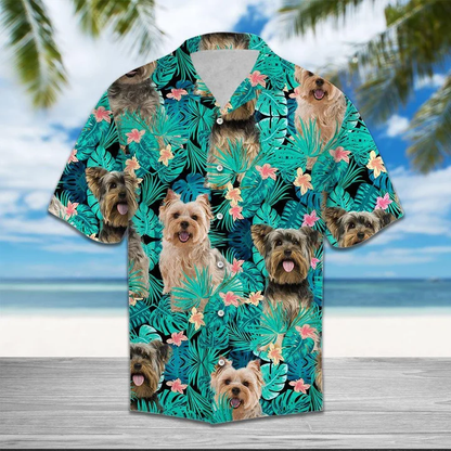 Tropical Flower And Domestic Dog Design Hawaiian Shirt HO2126