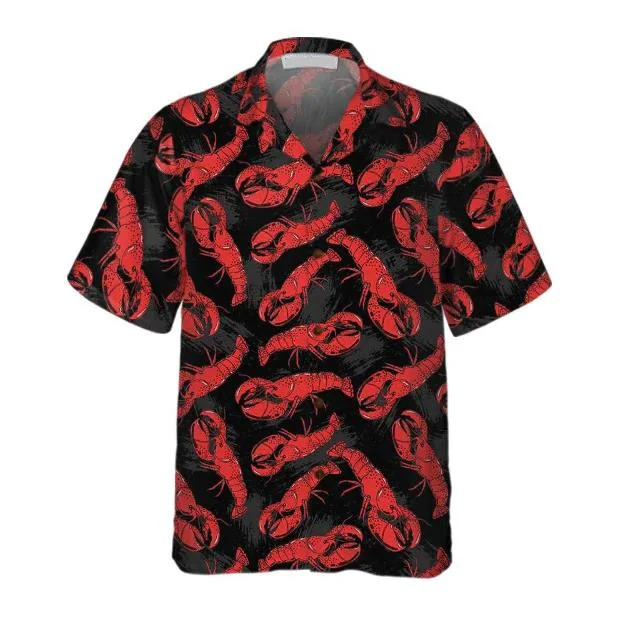Tropical Lobster Hand Drawn Pattern Black Theme Hawaiian Shirt HO0770