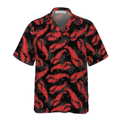 Tropical Lobster Hand Drawn Pattern Black Theme Hawaiian Shirt HO0770