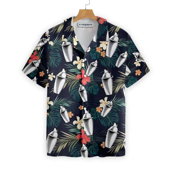Tropical Pattern Bartender Hibiscus And Leaf Hawaiian Shirt HO0753