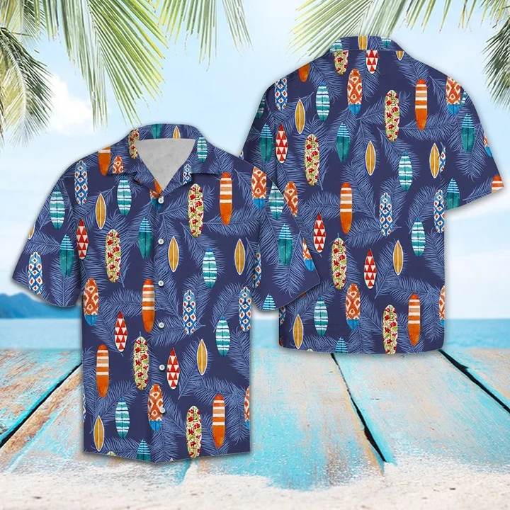 Tropical Surfboard Summer Beach Palm Tree Leaves Hawaiian Shirt HO1765
